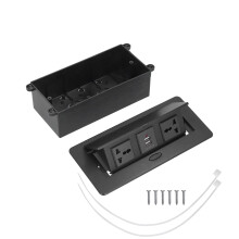 Invisible Outlets bureaustekkerdoos met ingebouwde USB-opladers en LED-verlichting, 45 graden uitklapbaar stopcontact voor vergaderruimtes en