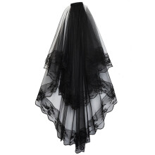 Soft Fabric Black Wedding Veil with Lace for Photography Parties and Cosplay Events