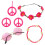 Conjunto de brincos e colar com símbolo da paz, óculos e estilo hippie para carnaval. 1