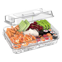 Plateaux de service réfrigérés pour fêtes - Plateau de 33 cm avec couvercle et 4 compartiments, plateaux à fruits transparents