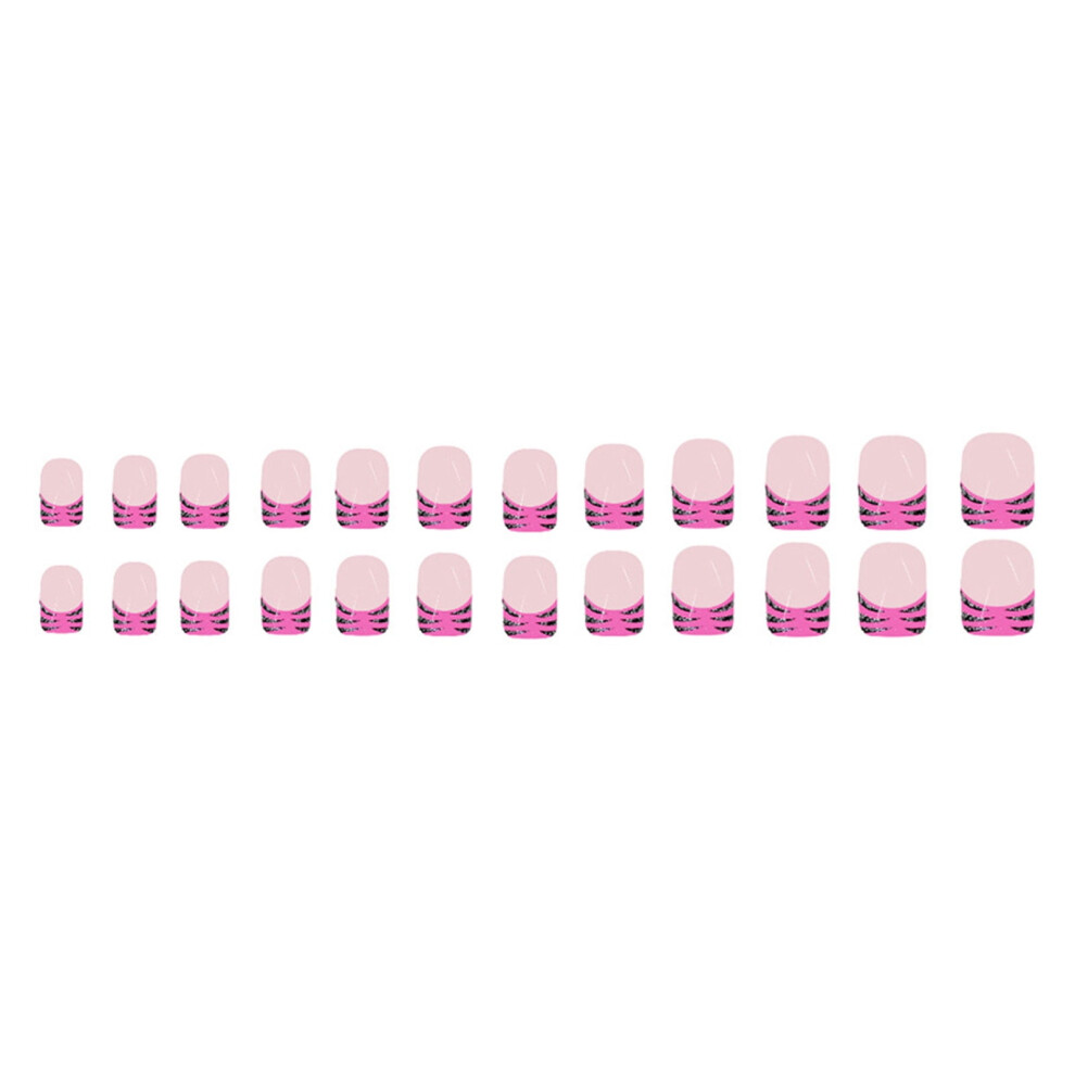 French Tip Short Acrylic Nails with Glittering Stripe Designs Square False Nails Nails Glossy Ornament