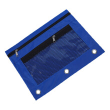 Large Capacity Oxford Pencil Pouch for 3-Ring Binder – Clear 2-Compartment Zipper Bag, Heavy-Duty Metal Zippers, Blue