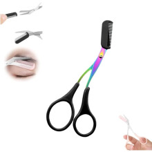 2025 New 2-in-1 Eyebrow Trimmer Scissors with Comb & Curved Razor, Non-Slip Stainless Steel, Compatible with All Skin Types