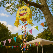 Monster-Piñata-Set mit Stock und Maske - 3-Augen-Design