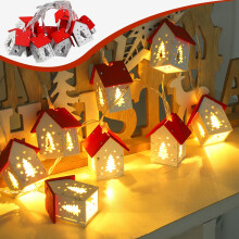 Wooden House Christmas String Lights (6.6 Ft) with Hollow Tree Pattern,Warm White LED for Indoor & Outdoor Holiday Decor, USB Powered,B