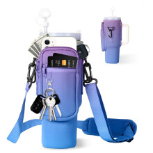 Sac isotherme pour bouteille d'eau avec poche pour téléphone, bandoulière et cache-paille pour gourdes de 890/1180 ml – Multicolore