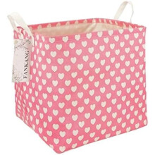 Panier à linge carré pour chambre d'enfant – Panier à linge pliable en toile avec revêtement PE imperméable, motif cœur rose, convient pour