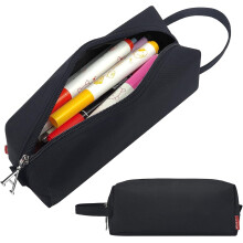 Pencil Case Pouch Black - Initial A Zipper Pencil Pouch Portable Pencil Bag Simple Office Stationery Pouch with Handle - Personalized Gift