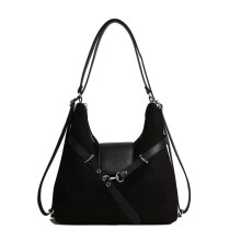 Umhängetasche für Damen, Damenhandtasche aus Wildlederimitat mit Quasten und verstellbarem Riemen für Arbeit und Reisen (Schwarz)