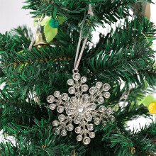 Metallic Snowflake Christmas Tree Ornament Metallic Rhinestone Snow Flake Elegant Hexagonal Festive Decoration with Clear Bright Silver Finish