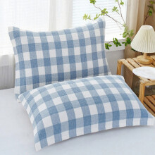Taies d'oreiller Ă carreaux en coton, taille standard, paire, bleues