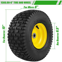 1PC 15x6.00-6 Lawn Mower Tire, 4-Ply Tubeless, 570lbs, 3" Offset Hub, 3/4" Bushing, Compatible with John Deere & Cub Cadet