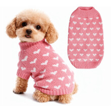 Gebreide trui met hartje en hondje, zacht en warm, roze, maat XL