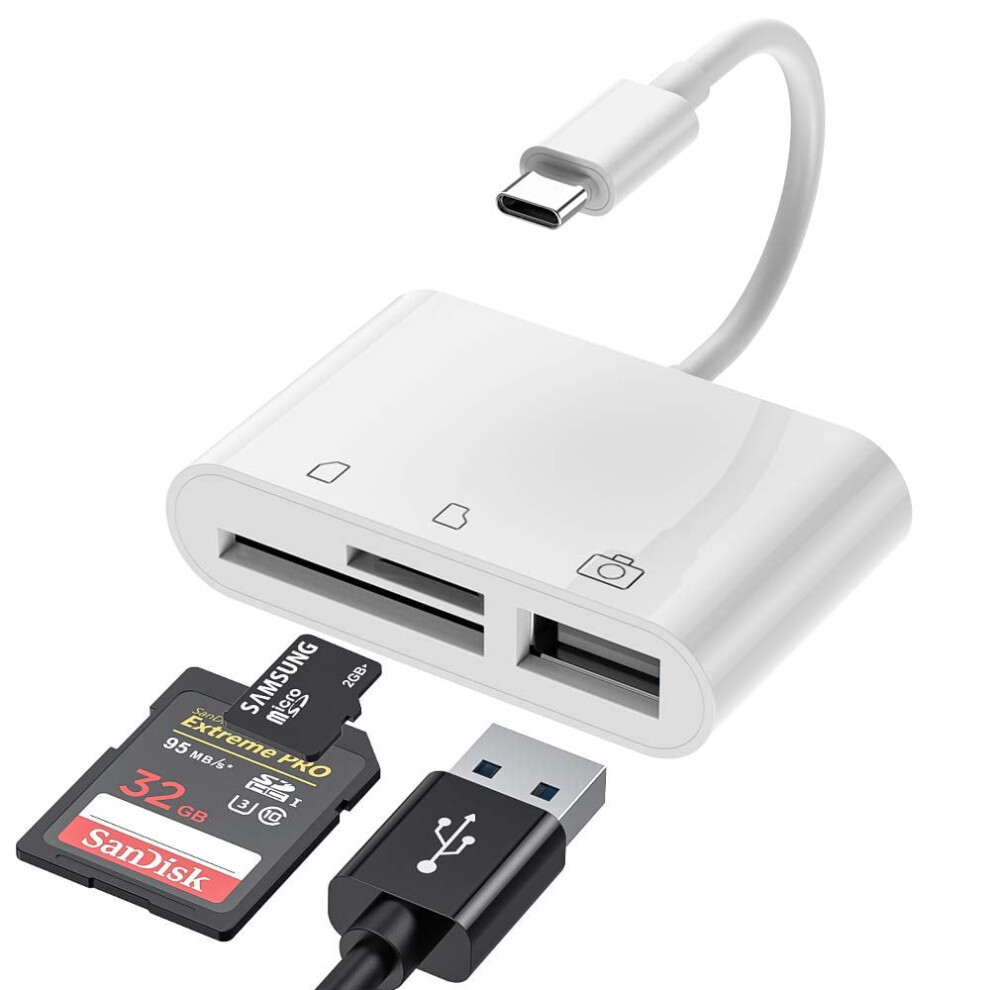 3-In-1 Usb-C Sd/Micro Sd/Tf Card Reader Adapter, Compatible With Ipad Pro, Macbook Pro, Chromebook, Xps & More Usb-C Devices 9065194287829