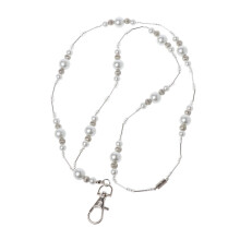 White Pearls Bead Lanyard Necklace ID Badge Holder Hidden Hollow Beads Necklace