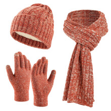 Unisex Winter Knit Set, Fleece Lined Cuffed Beanie, Matching Scarf & Gloves, 3-Piece Thickened Winter Set, Warm Cold Weather Accessories Red