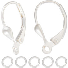 4Pcs 925 Sterling Silver Leverback Earring Hooks (17x9x1.6mm) + 10Pcs Jump Rings, Compatible with DIY Jewelry Making