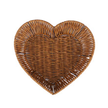 Panier en rotin tressé en forme de cœur 25 cm x 28 cm