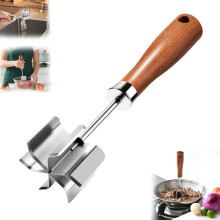 Stainless Steel Meat Chopper & Masher with 6 Curve Blades, Wooden Handle, Heat Resistant – for Beef, Veg, Potato, Chicken – 1pc