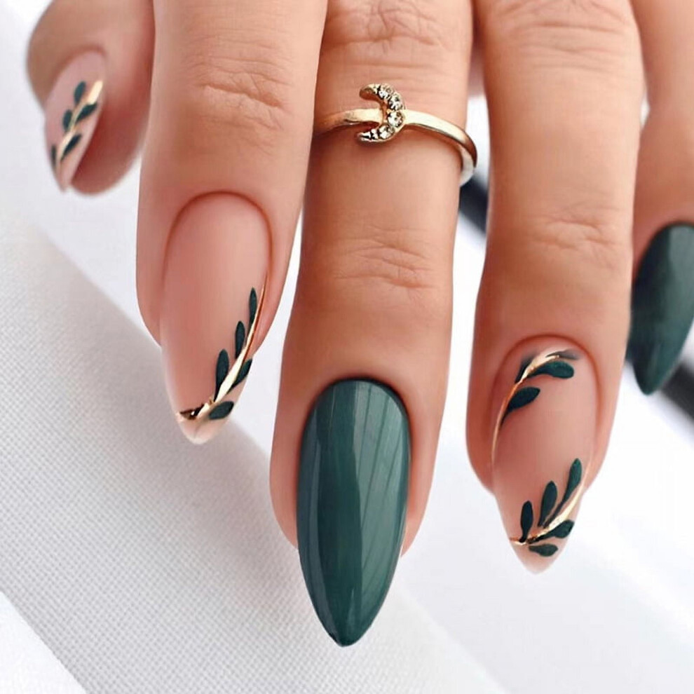 Press on Nails Medium Almond Fake Nails French Tips False Nails 24 pcs Stick on Nails for Women