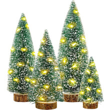 Petit sapin de Noël lumineux, mini sapin de Noël décoratif à poser, décoration de Noël miniature pour bureau, lot de 4 avec lumières