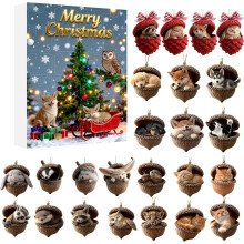Calendrier de l'Avent 2025, ornements en forme de glands et d'animaux de la forêt (24 pièces), décoration de Noël en acrylique 2D, compatible