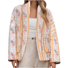 Giacca imbottita corta da donna, leggera, con stampa floreale, maniche lunghe, trapuntata e imbottita, cardigan soffice.