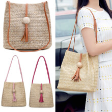 Strohhandtasche für Damen, Sommer-Strandtasche aus Stroh, Strohhandtasche mit Quasten, Schultertasche