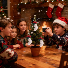 Kerstversiering van wollen stof, rood-wit geborduurde kerstboom