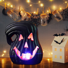 Décoration extérieure d'Halloween : citrouilles lumineuses LED effrayantes, ornement au design unique, articles de fête (noir) – Compatible