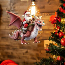 Cute Acrylic Dinosaur & Blue Dragon Xmas Tree Ornaments, Santa Claus Decor – Compatible with Christmas Trees
