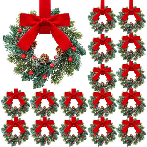 Mini couronnes de Noël style champêtre (18 pièces)