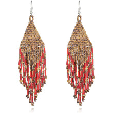 Color Boho Rice Beads Tassel Earrings.Multicolor Long Beaded Dangle Earrings Handmade Woven Drop Earrings Jewelry Gifts for Women