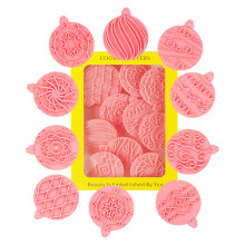10PCS Christmas Cookie Stamps & Cutters, Ball-Shaped, 3D Raised Design, Baking Tools – Compatible with Standard Cookie Presses