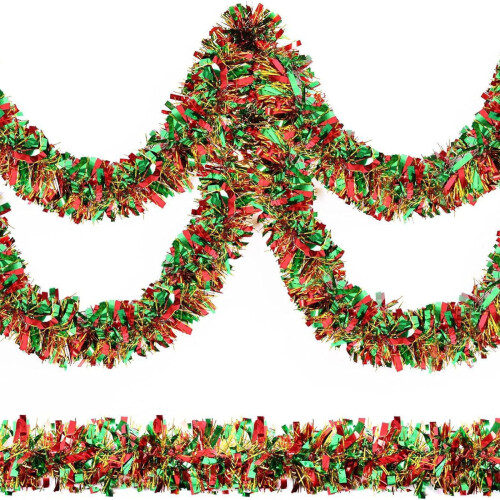 Weihnachts-Lametta-Girlande Grün Rot Gold 2 m