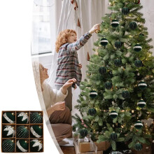 Boules de Noël vert armée 8 cm floquées, 9 pièces