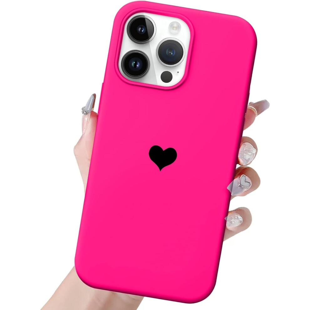 Soft Silicone Iphone 15 Pro Max Case Â Girly Heart Design, Anti-Scratch Microfiber Lining, Hot Pink 9422877441426
