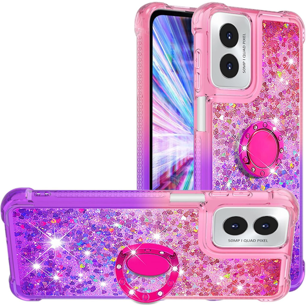 Gradient Quicksand Case For Motorola Moto G Play 4G (2024) With Ring Kickstand, Bling Sparkle Soft Tpu Liquid Glitter Cover Â Jb-Pink Purple 9422877445530