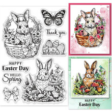 Easter Bunny Basket Clear Stamps for Scrapbooking, Cards & Journal – Compatible with Scrapbook Tools
