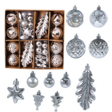 Silver Festive Christmas Ornament Set With 40 Silver-Toned Hangings For Tree Decoration And Holiday Home Styling