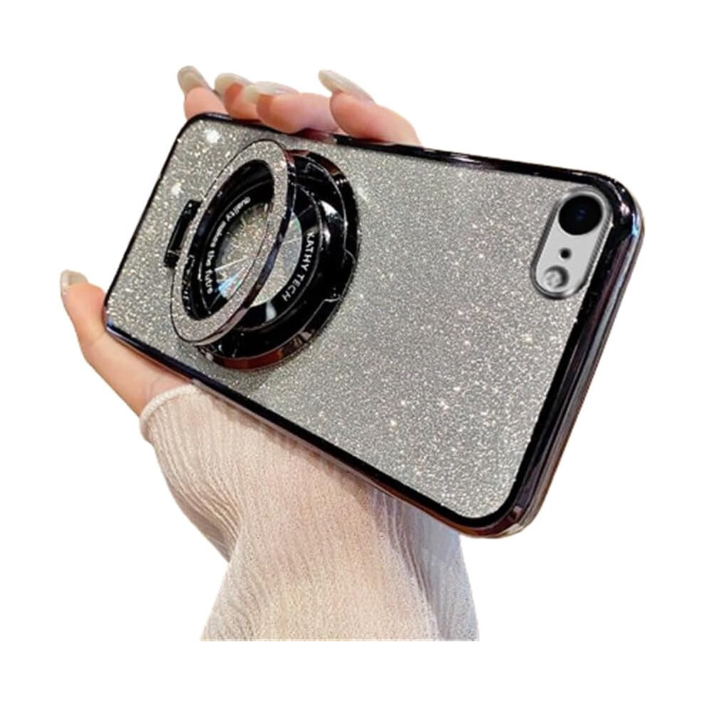 Compatible With Magsafe & Iphone Se 2020: Glitter Sparkly Magnetic Stand Case, Shockproof Tpu, Gradient Luxury Plating, Bling Black 9422877442287