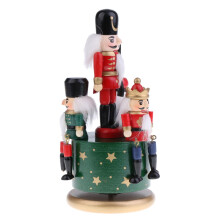 20cm Vintage Clockwork Wood Nutcracker Music Soldier Figures Home Decor Green