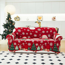 Housse de canapé de Noël avec imprimé sapin de Noël et flocons de neige (1 pièce)