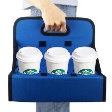 Portable Drink Carrier or Cans Reusable, 6-Cup Holder with Handle, Safely Secures Hot and Cold Beverages-(Blue)