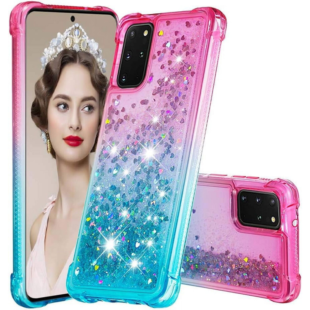 Liquid Glitter Bling Tpu Case For Compatible With Samsung Galaxy S20 Plus – Shockproof, Full-Body Sparkle Cover, Gradient Turquoise Green 9399596652603