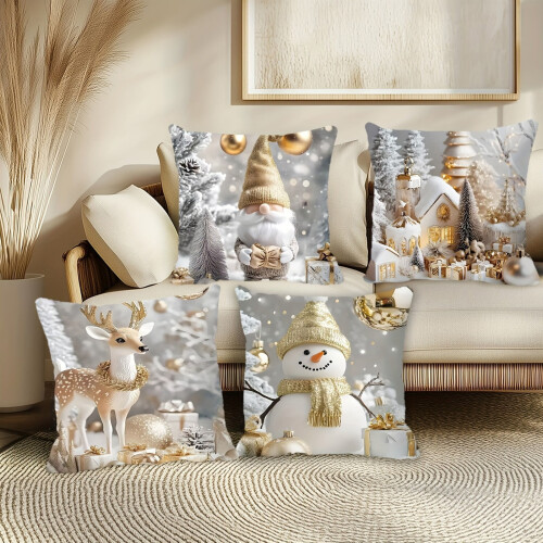 Ensemble de 4 housses de coussin de Noël 45 x 45 cm