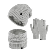 Women's Winter Hat Scarf Gloves Set, Solid Color Knit Beanie, Fleece Lined Neck Warmer, Matching 3-Piece Set, Cold Weather Gift Grey