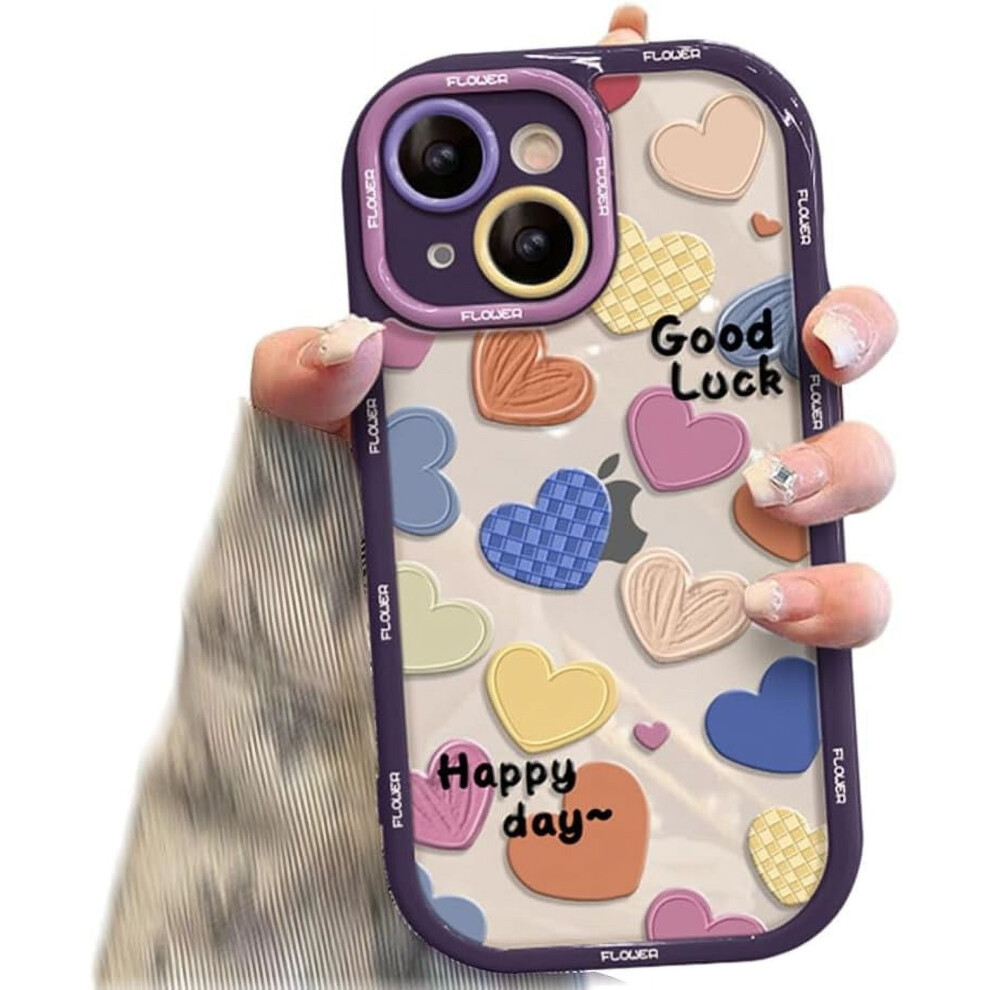 Cute Cartoon Love Heart Iphone Case Â Shockproof Camera Lens Protection Cover For Iphone 16 Pro Max (Purple) Purple 9399596656687