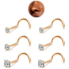6pcs 316L Surgical Steel Corkscrew Nose Studs (18G/20G/22G, 1.5–3mm CZ) – Compatible with Most Nostril Piercings