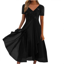 Elegantes, fließendes Maxikleid aus Chiffon und Spitze für Damen, halblang, mit halben Ärmeln, perfekt für formelle Anlässe, auch als Abendkleid